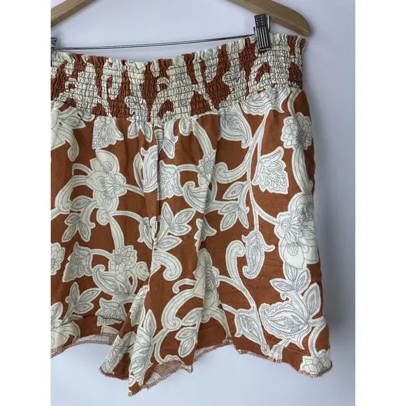 Boden Linen Shirred Waist Shorts Smocked Pull On Vine Coastal US Plus Size 16 18 - Picture 4 of 11